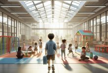 کودکان در فضای بازی مدرسه